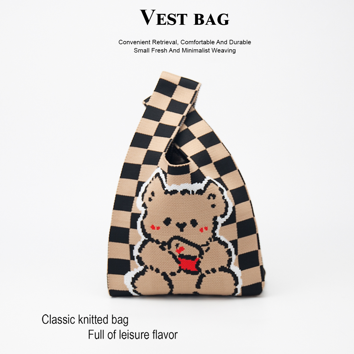 Travel Accessories Designer - Cute Knitted Handbag for Girls, Large