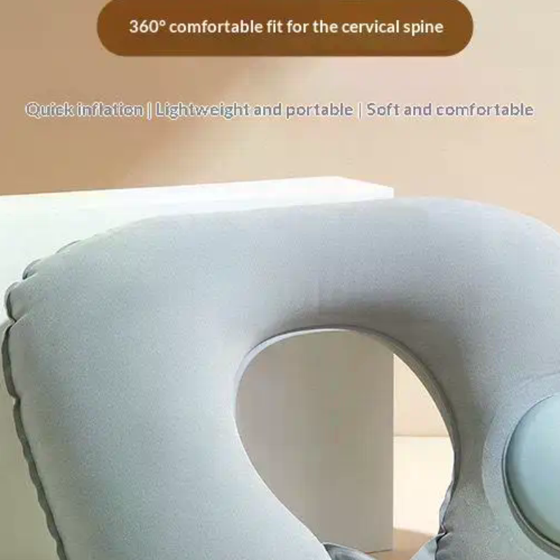Travel Accessories Pillow - Flocking Inflatable Portable Neck Pillow That