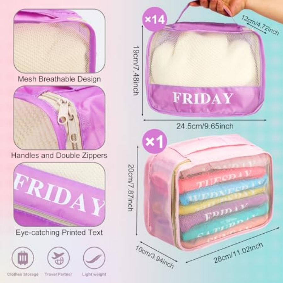 15 Pack Days of The Week Packi - Travel Packing Cube recension och pris