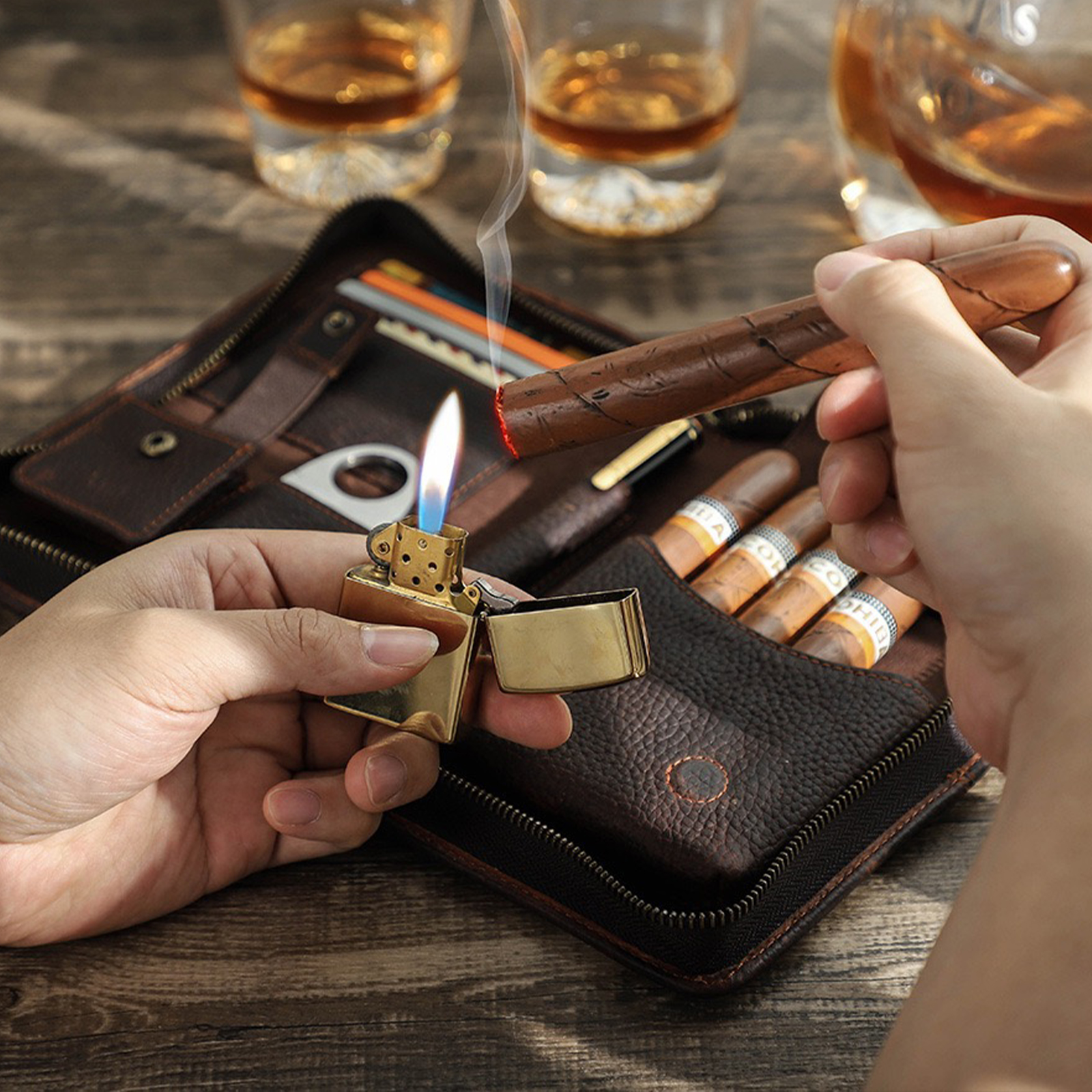 1pc,Leather cigar storage bag, - Travel Accessories In Store recension och pris