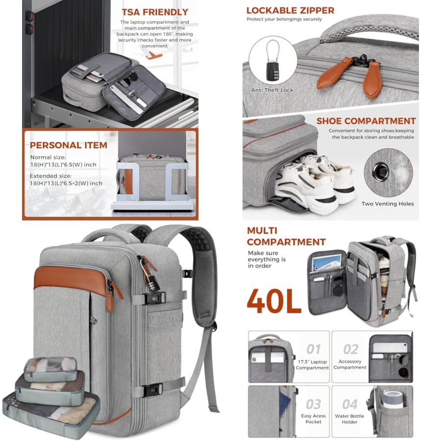Carry on Backpack, Flight Appr - Travel Packing Cube recension och pris